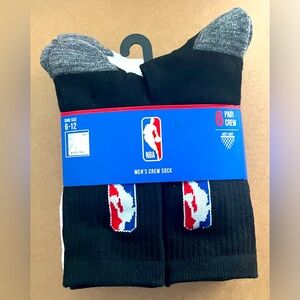 NBA Logo Basketball Men Crew Socks 6 Pairs- Gray White Black -Shoe Sz 6-12 - NEW